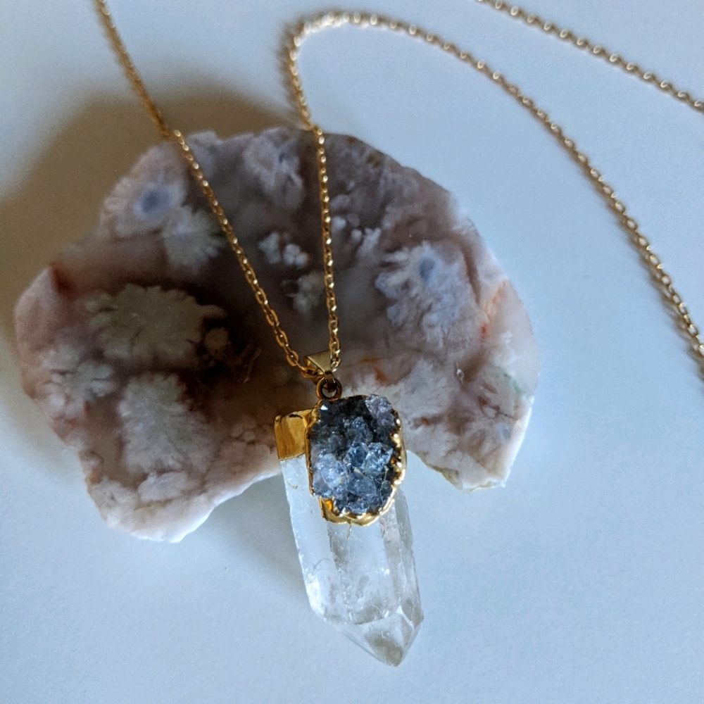 ✨ Rock crystal and Druzy pendant necklace ✨